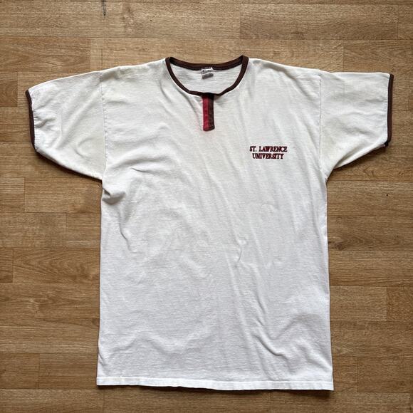 Vintage Champion Ringer T Shirt 80s At. Lawrence University Jersey Knit XL - Picture 2 of 11